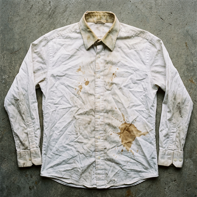 Before — wrinkled stained shirt